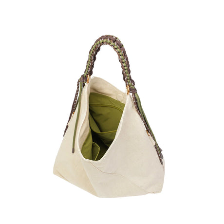 BAMEI Natural Ramie Canvas Braided Handle Tote Bag - Cream