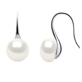 Earrings Real Cultured Freshwater Pearls Button 8-9 mm - Natural Pearl White - Height 18 mm