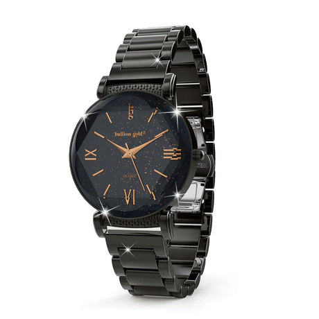Bullion Gold Bullion Gold Romish Watch Embellished with Glittering Crystals - Black and Rose Gold