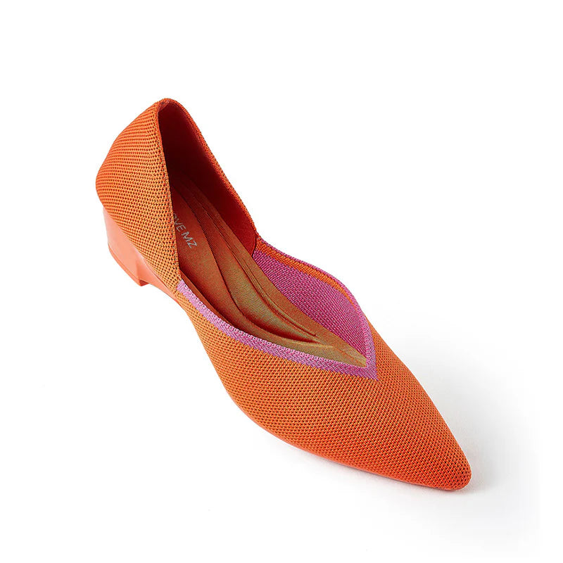 Minimalist Heart Heel Pointed Toe Knit Flats - Orange