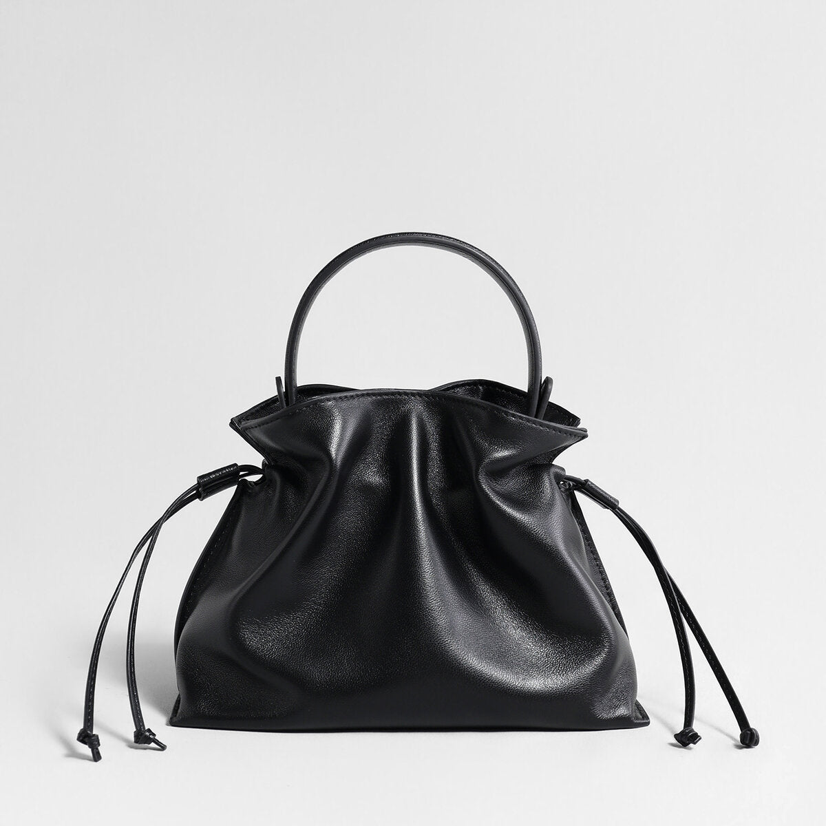 Soft Lambskin Leather Fortune Pouch Bag - Black