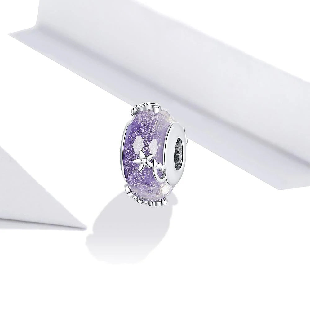Solid 925 Sterling Silver Purple Glass Pandora Inspired charm