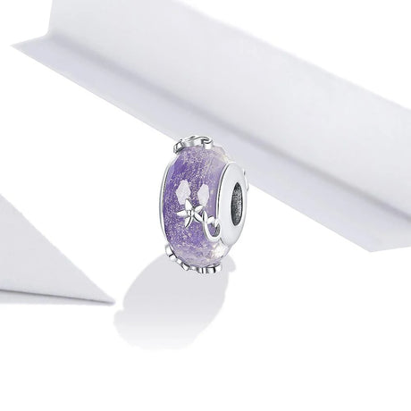 Solid 925 Sterling Silver Purple Glass Pandora Inspired charm