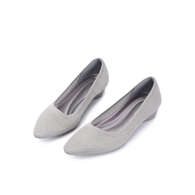 Diagonal Cut Knit Pointed Toe Wedge Flats - Grey