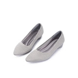 Diagonal Cut Knit Pointed Toe Wedge Flats - Grey
