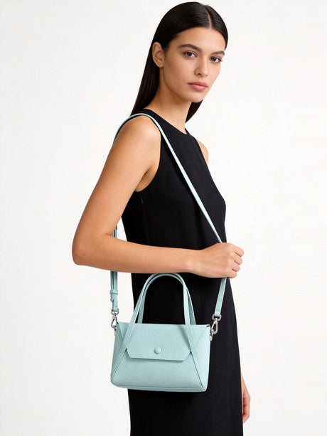 Pebbled Calfskin Geometric Mini Tote - Blue
