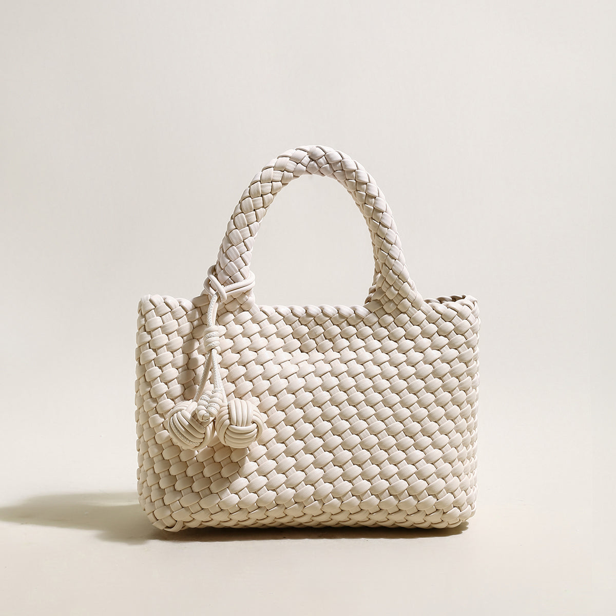 Happy Mini Woven Leather Top Handle Bag - Ivory