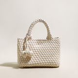 Happy Mini Woven Leather Top Handle Bag - Ivory