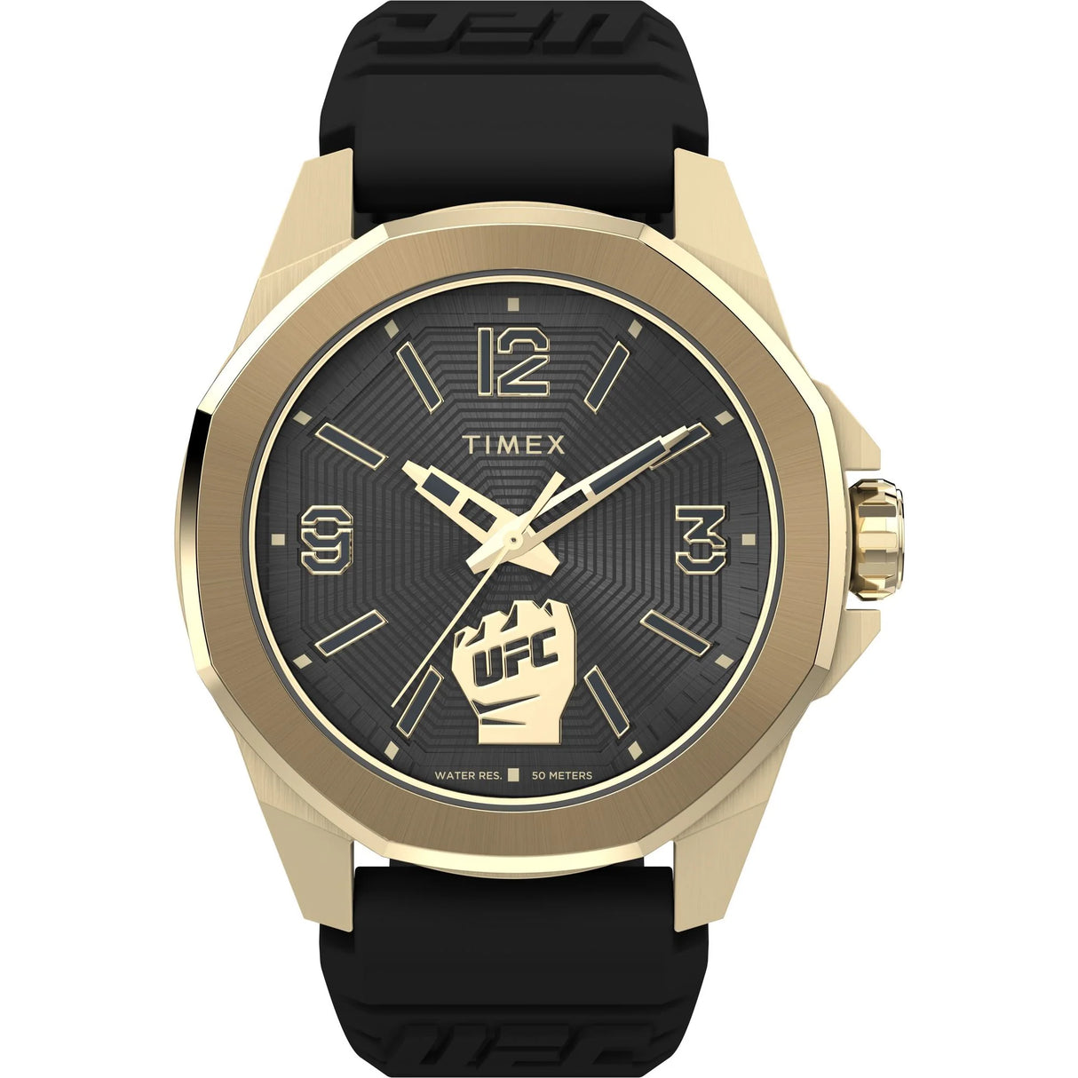 Timex UFC Prospect 46Mm Black Dial With Gold Tone Case & Black Silicone