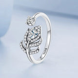 Adjustable Solid 925 Sterling Silver Crystal Feather Open Cut Ring