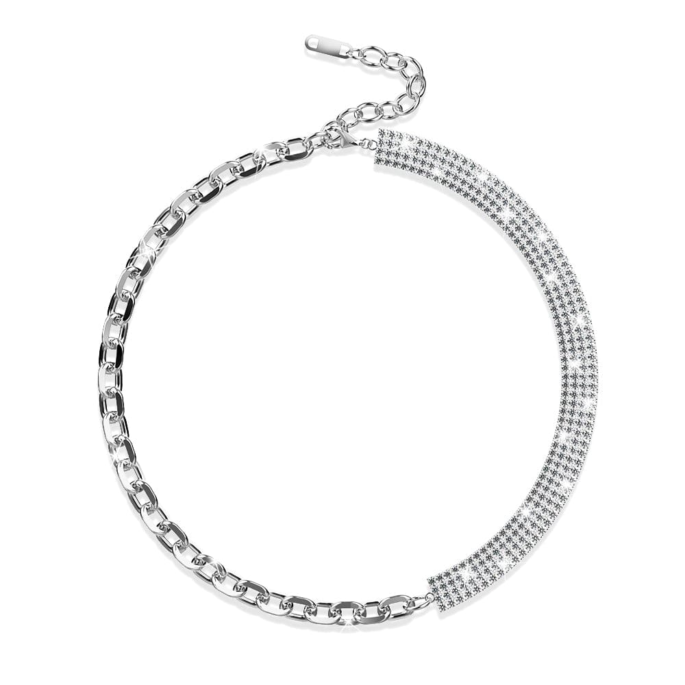 Bullion Gold Cuban Link Chain Zircon Choker in White Gold