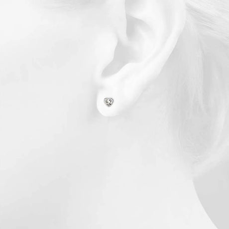 Solid 925 Sterling Silver Heart Bezel Studs Clear