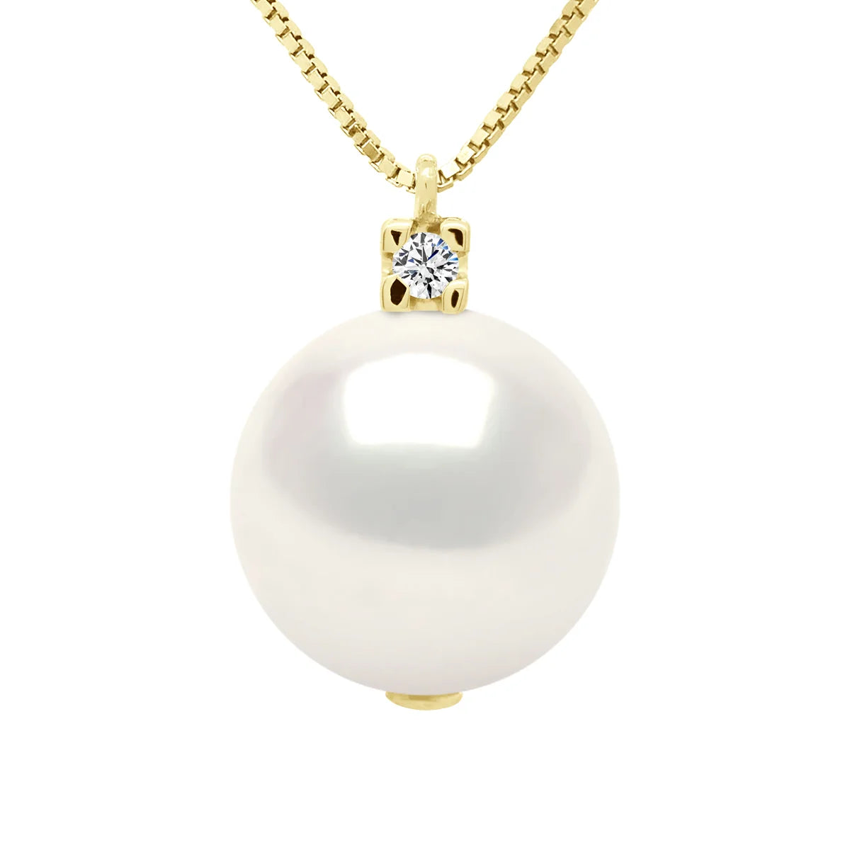 Necklace Prestige Freshwater Pearl & Diamond White Yellow Gold