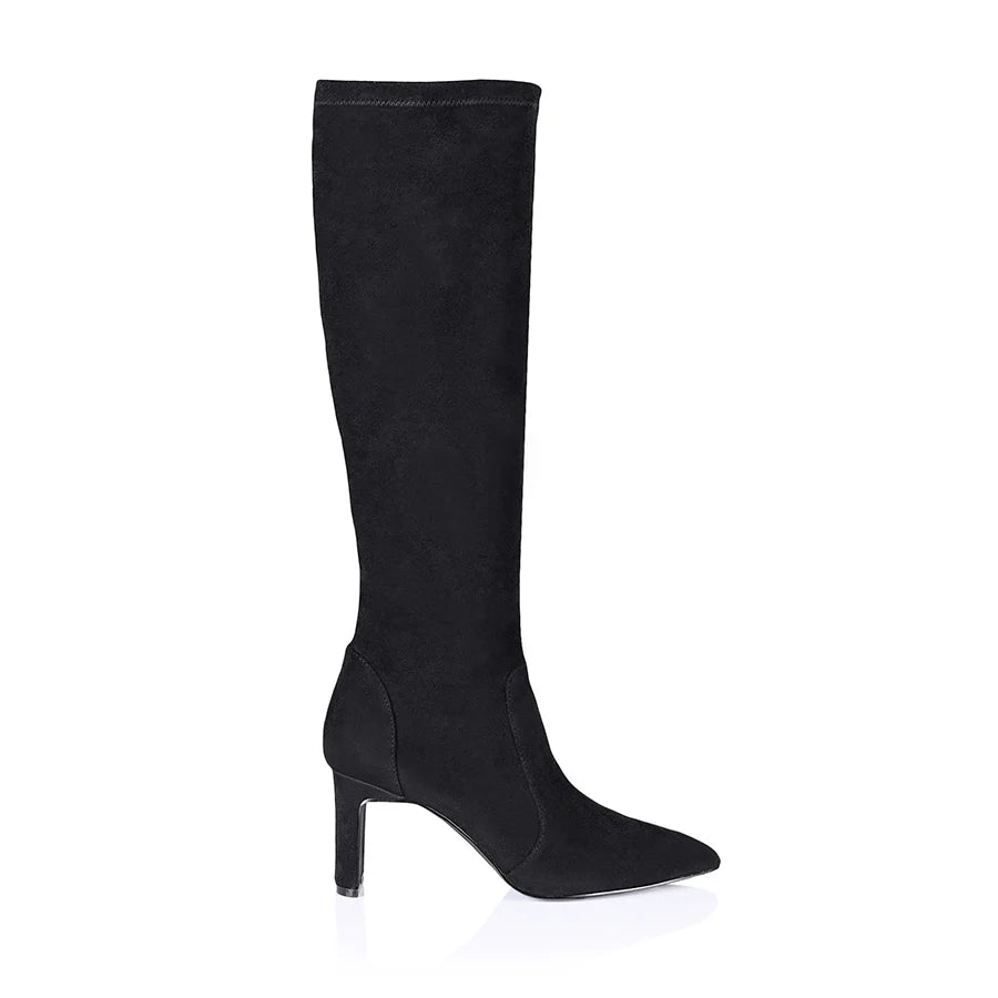 Siren Knee High Boots - Black Stretch Micro