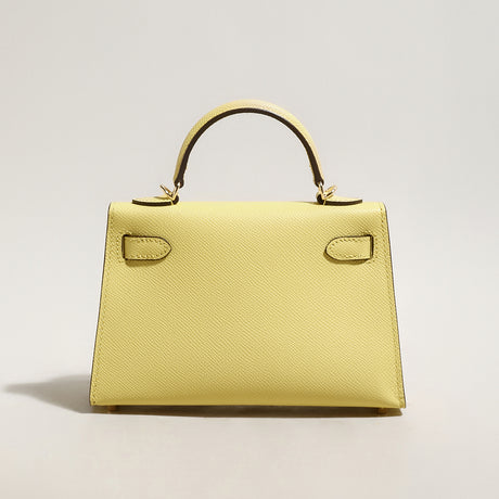 Trendy Petite Top Handle Bag 22cm Structured Mini Leather Satchel - Yellow