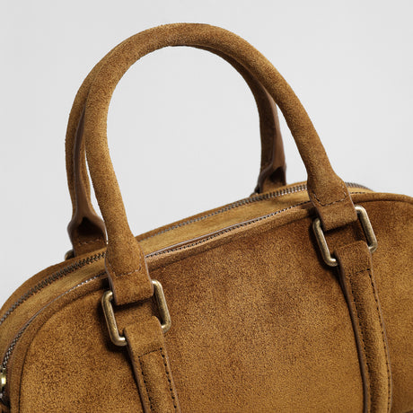Vintage Suede Mini Boston Bag – Leather Top Handle & Crossbody Bag
