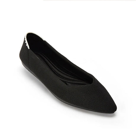 Comfortable Woven Pointed Toe Work Flats - Black