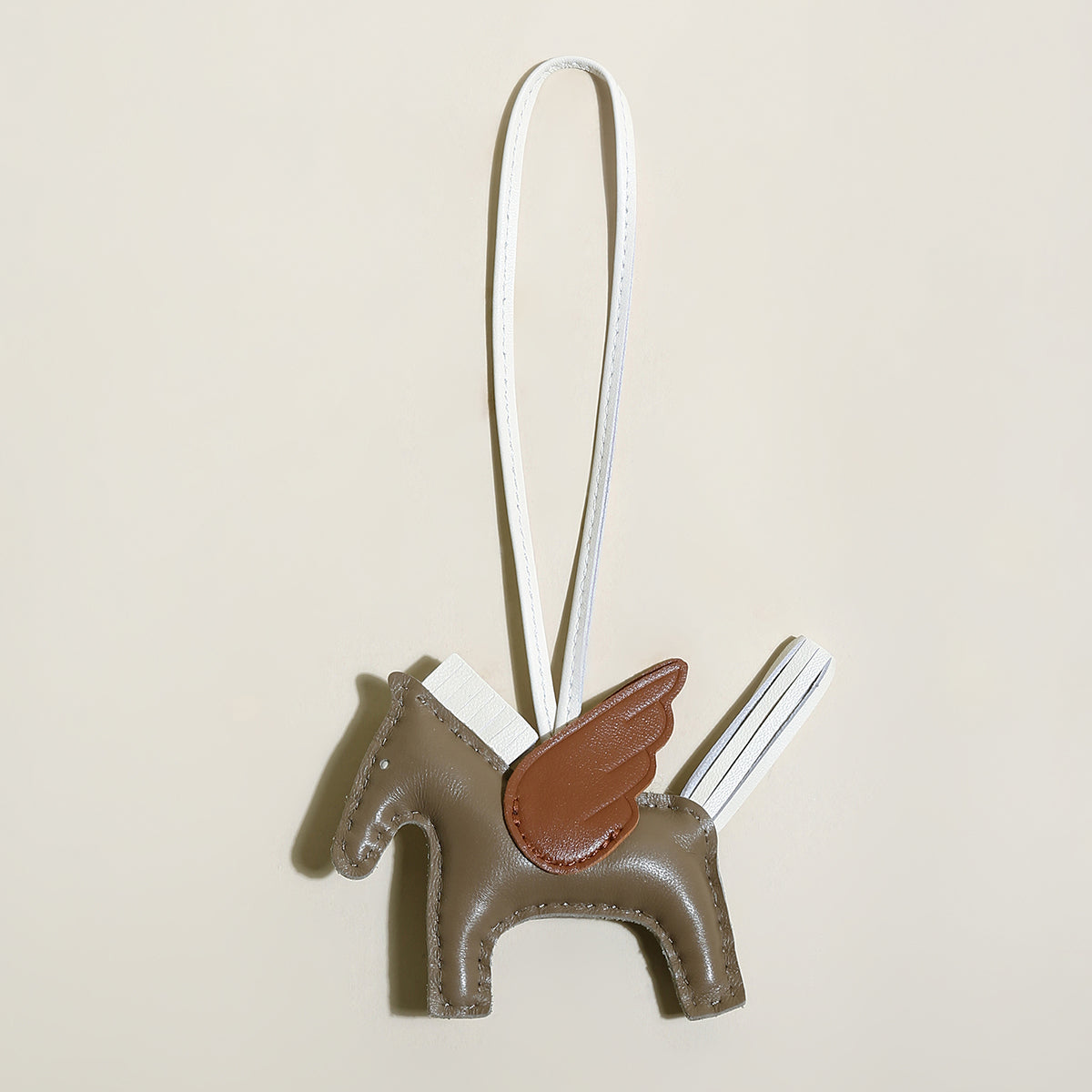Pegasus Winged Horse Leather Bag Charm - Taupe