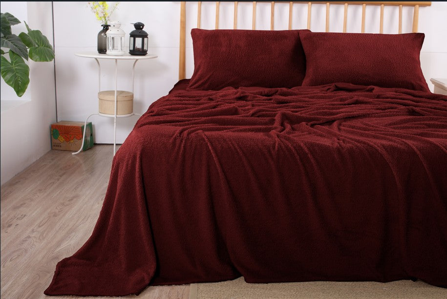 Teddy Fleece Sheet Set - Burgundy