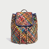 Sunset Multicolor Woven Leather Flap Backpack - Rainbow