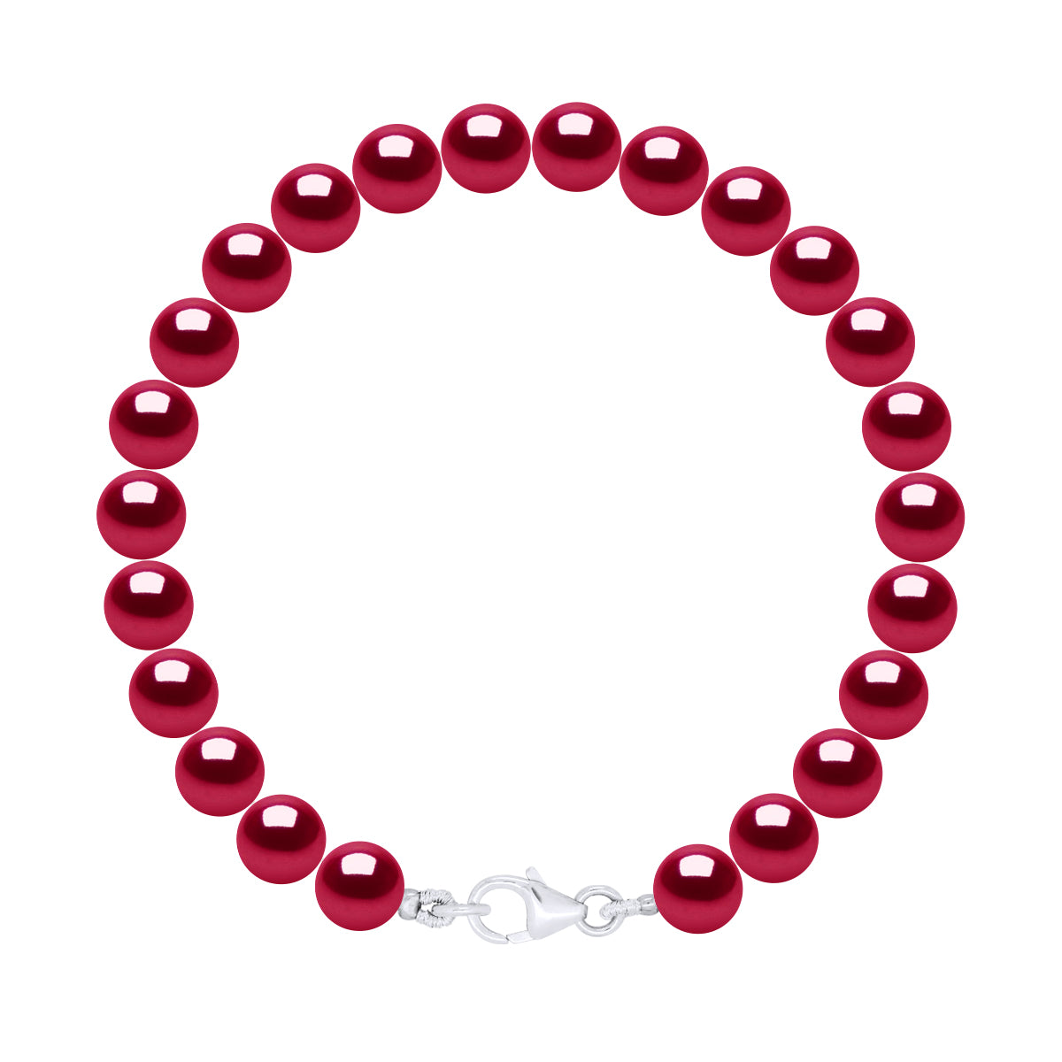 Bracelet of Real Cultured Freshwater Pearls Round 6-7 mm - Cherry - Longueur 18 cm