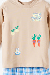 Cotton On Kids Cute Bunny Long Short Pj Set - Latte Cream/ Born To Hop