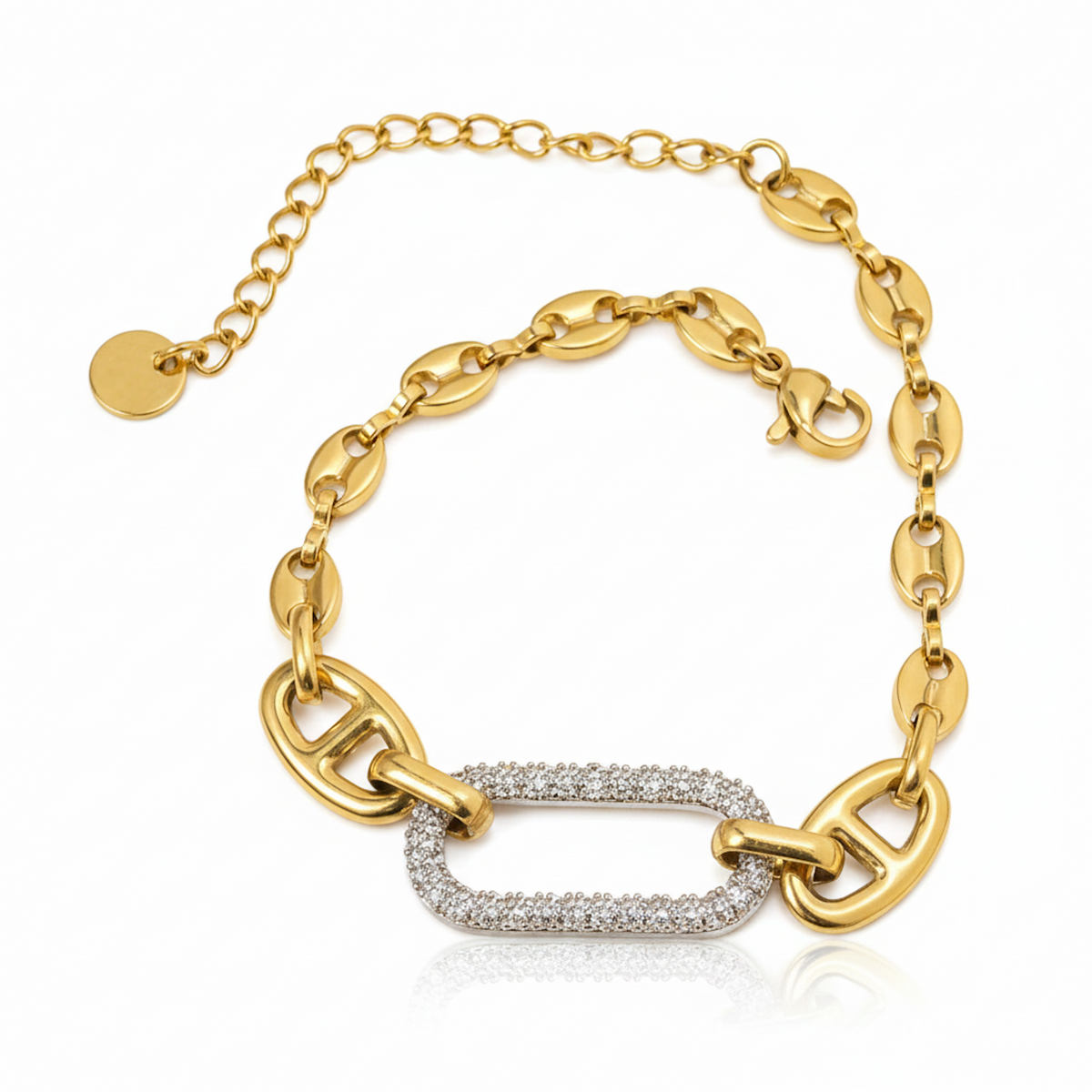 Liv Oliver 18K Gold Graduated Open Link Pave Bracelet
