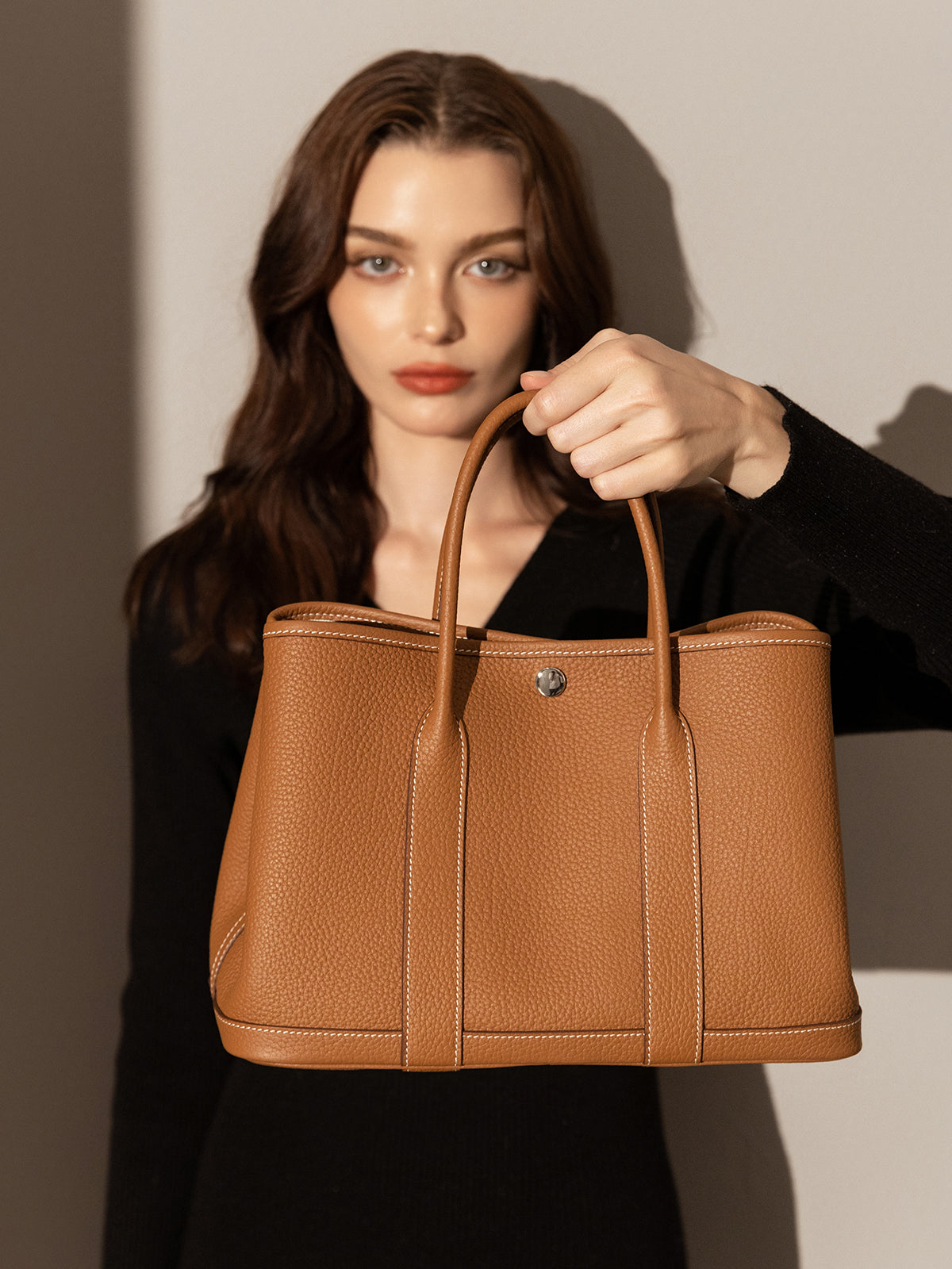 La Rochelle Pebbled Leather Top Handle Tote Bag - Brown