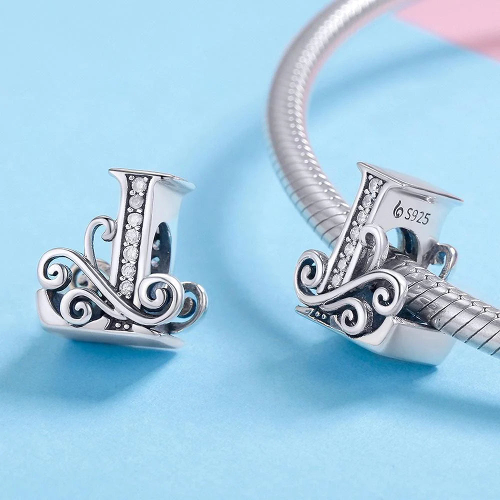 Solid 925 Sterling Silver Vintage Inspired Antique Alphabet Charm