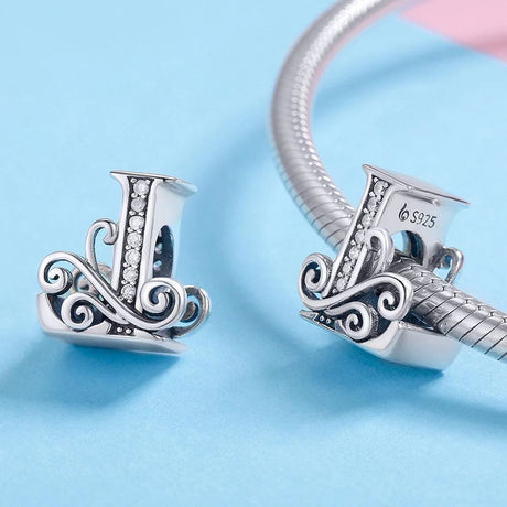Solid 925 Sterling Silver Vintage Inspired Antique Alphabet Charm