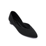 Pointed Toe Knit Ballet Flats - Black