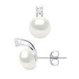 Earrings Freshwater Pearl & Cubic Zirconia White Sterling Silver 9mm
