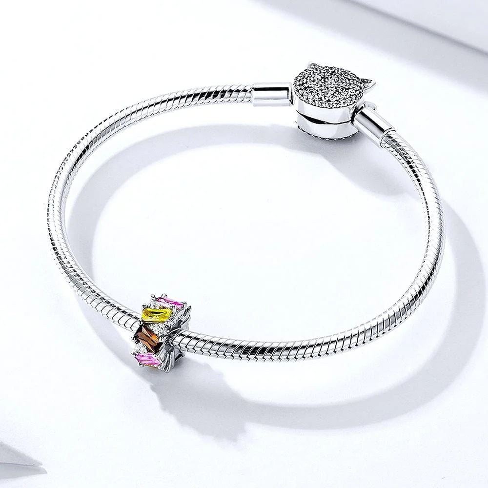 Solid 925 Sterling Silver Multicolour Brilliant CZ Charm