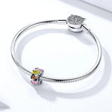 Solid 925 Sterling Silver Multicolour Brilliant CZ Charm