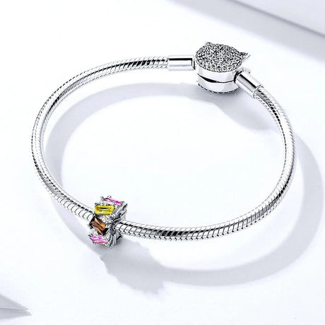 Solid 925 Sterling Silver Multicolour Brilliant CZ Charm