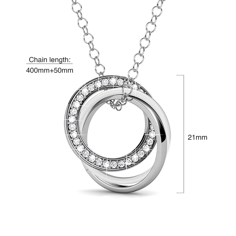 Krystal Couture White Gold Triple Interlocking Ring White Pendant Necklace Embellished with Swarovski Crystals