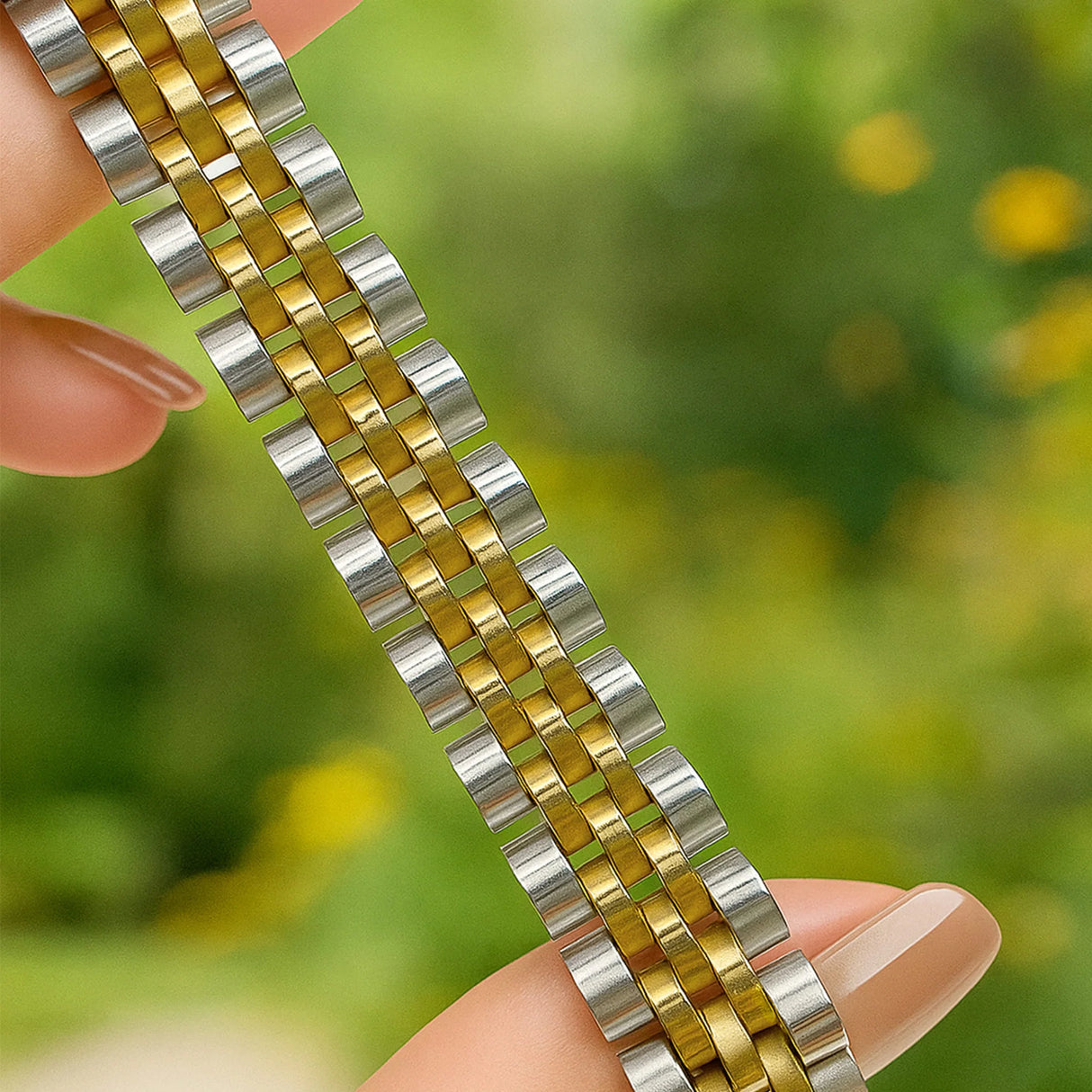 Bullion Gold Brick Dual Tone Gold Layered Stainless Steel Bracelet