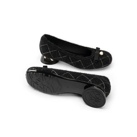 Classic Bow Tweed Quilted Pumps - Black