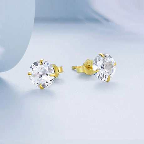 Solid 925 Signature Silver Mary Anne Crystal Stud Earrings In Gold