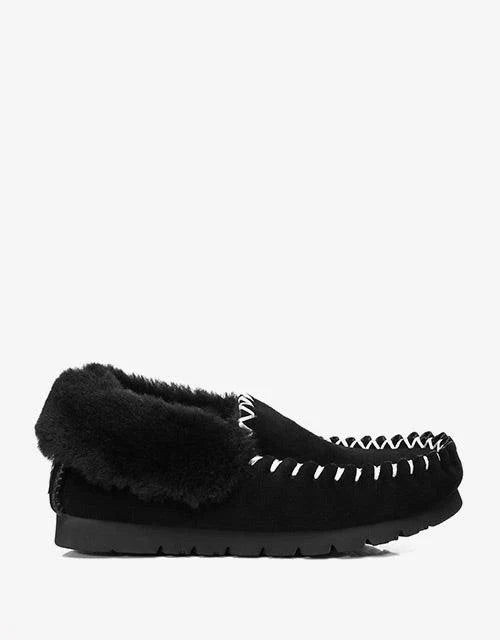 Popo Cow Suede Moccasin in Black