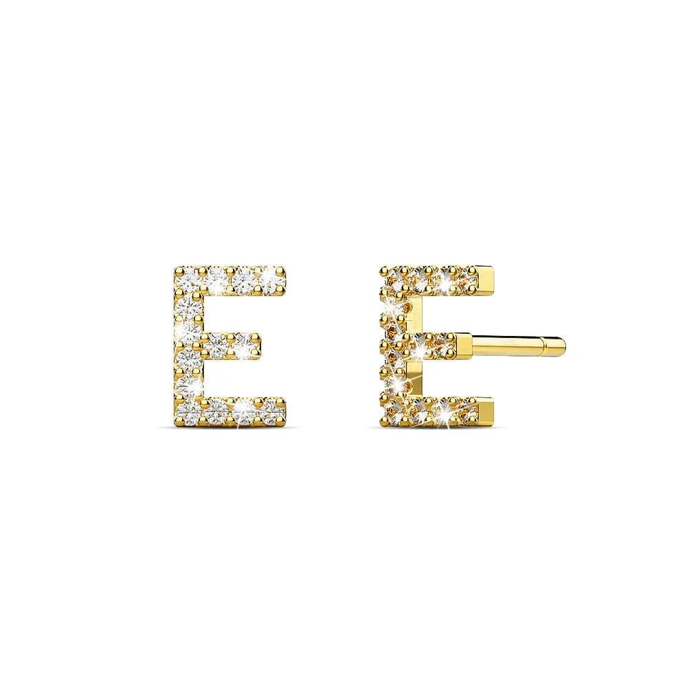 Solid 925 Sterling Silver Glamour Alphabet Letter Earrings Gold