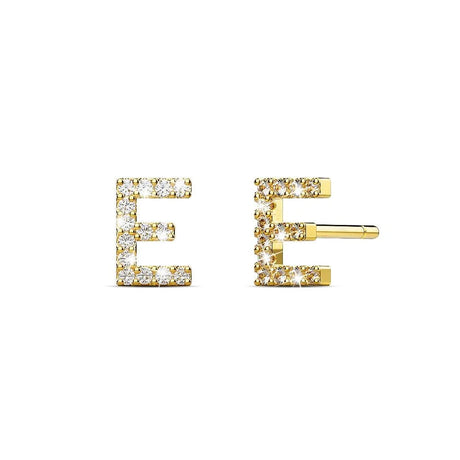 Solid 925 Sterling Silver Glamour Alphabet Letter Earrings Gold