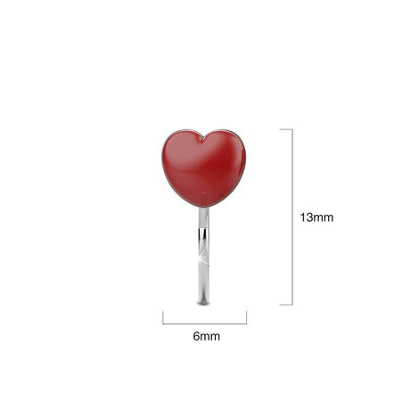Solid 925 Sterling Silver Red Resin Heart Hook Earrings