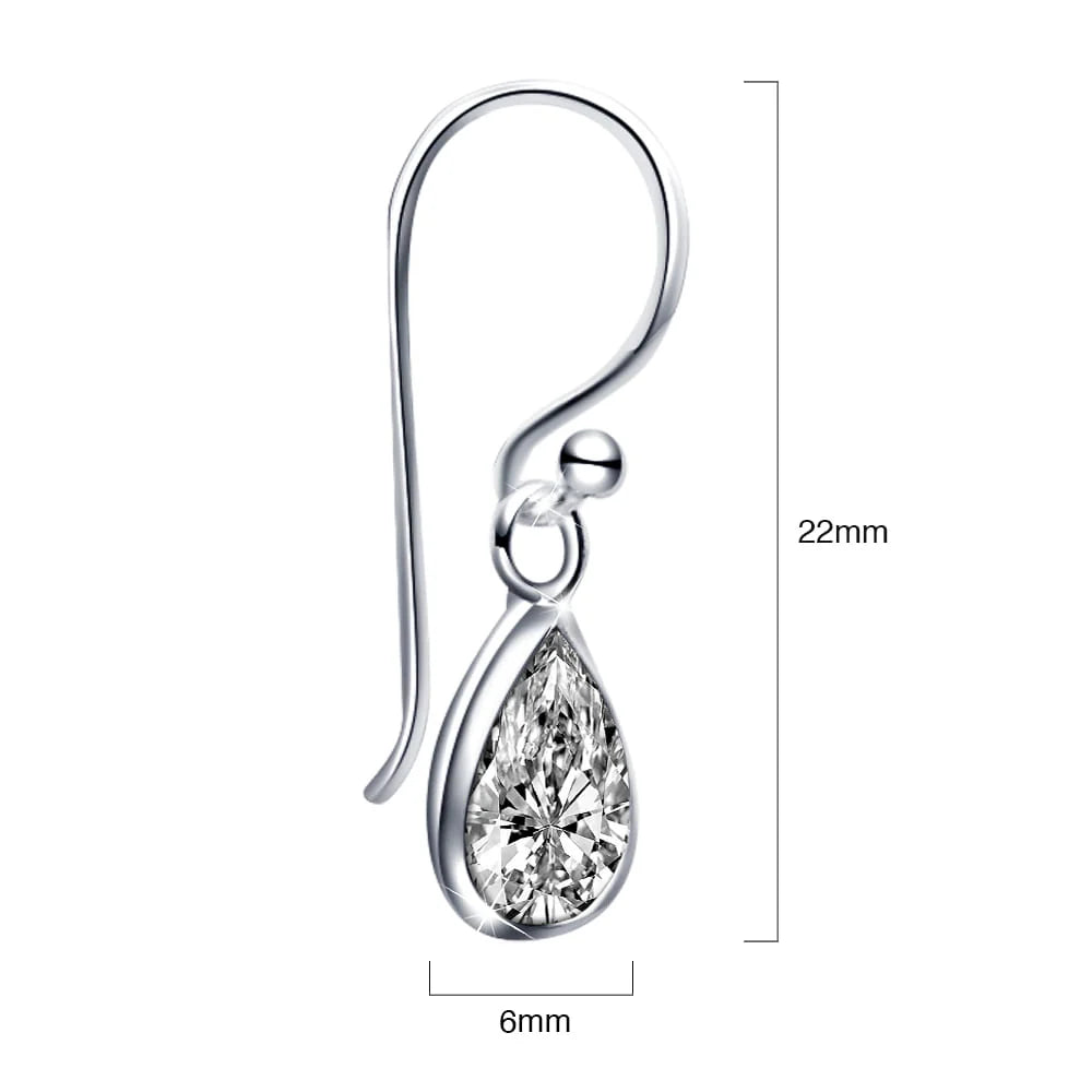 Solid 925 Sterling Silver Clear Drop French Earrings