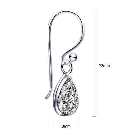 Solid 925 Sterling Silver Clear Drop French Earrings