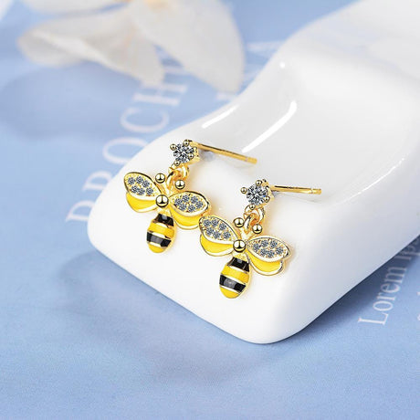 Golden Honey Bee Dangle Earrings