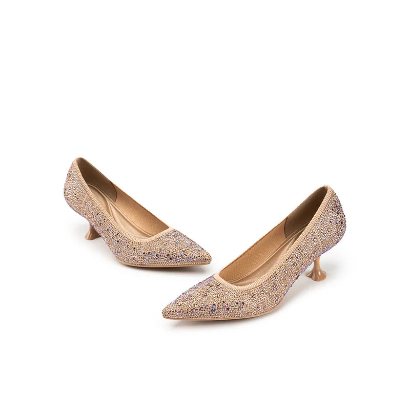 Cocktail Rhinestone Kitten Heels - Champagne