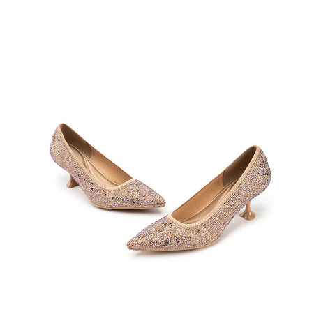 Cocktail Rhinestone Kitten Heels - Champagne