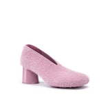 Fuzzy Round Toe Block Heel Pumps - Pink