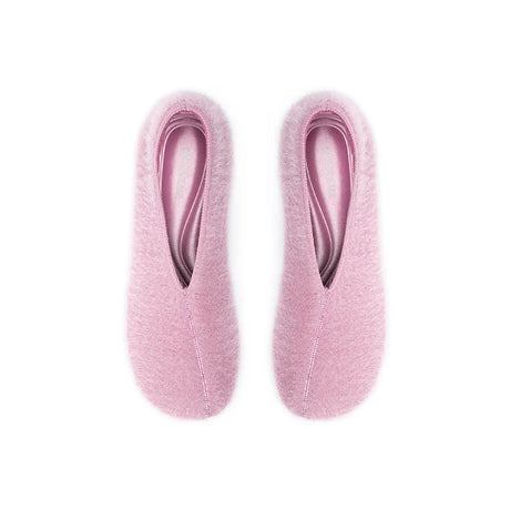 Fuzzy Round Toe Block Heel Pumps - Pink